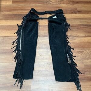 Leather Suede Fringe Detail Black Chaps Double “A” Leather Small